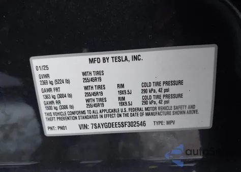 2025 Tesla Model Y Long Range Dual Motor All-Wheel Drive from USA, damaged, VIN 7SAYGDEE5SF302546